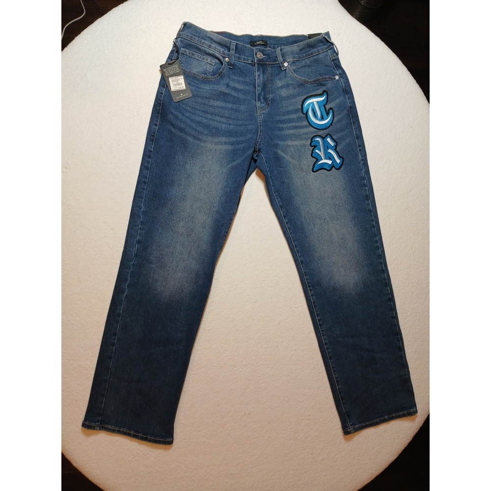 True Religion Bobby Applique Relaxed Baggy Jeans Mens W32 L32 Medium Blaze NWT